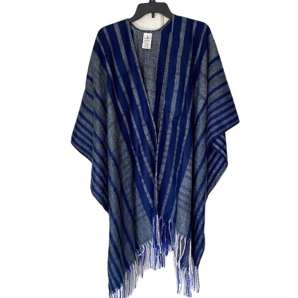 Woolrich Blanket Wrap Navy Plaid with Fringe OS